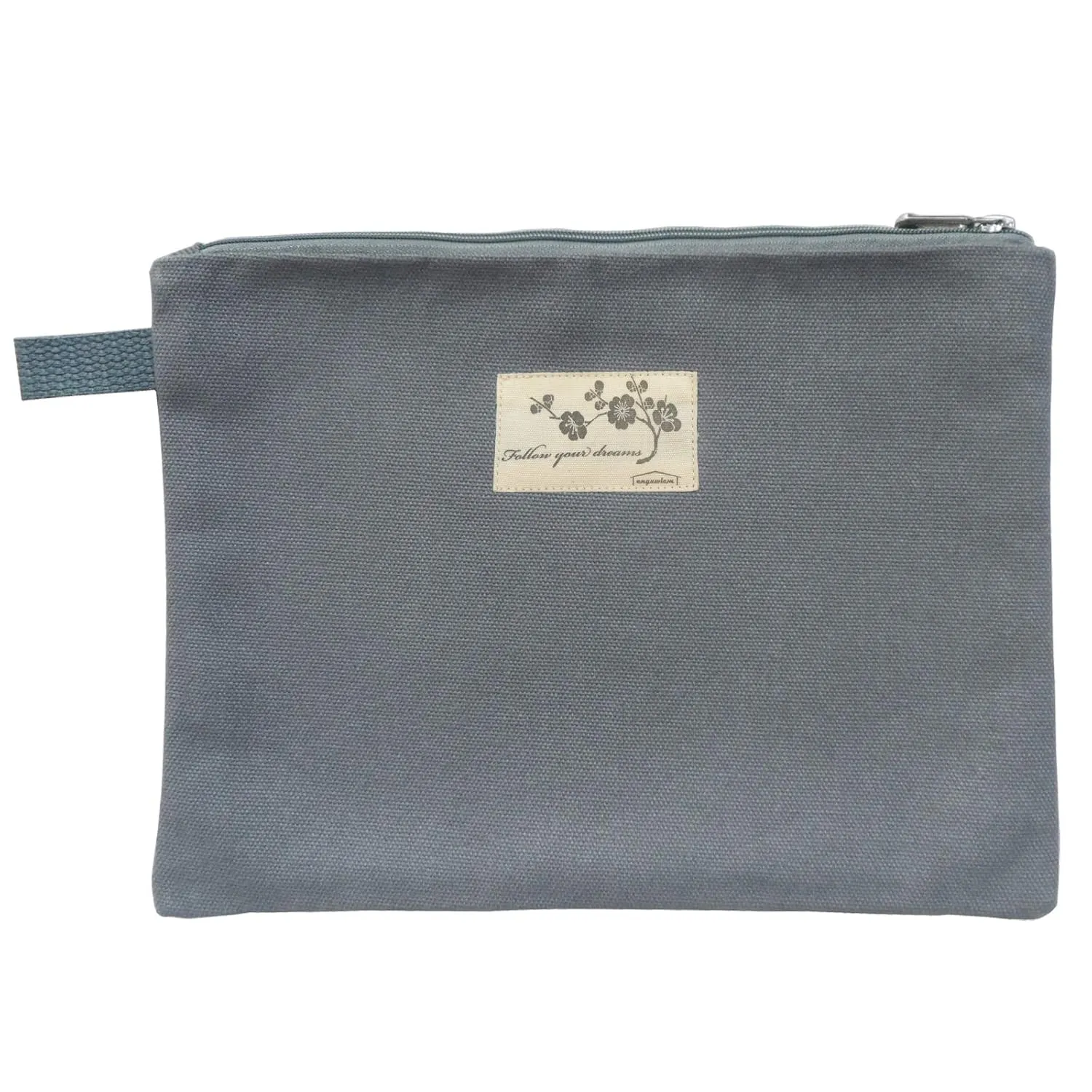 Enyuwlcm 100% Cotton Canvas Makeup Pouch with Zipper Simple Large Pencil Bag for Stationery Daily Necessities Gray