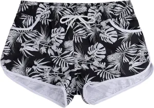 ESTAMICO Women Board Shorts with Liner Quick Dry UPF 50  Drawstring Floral Print Swim Trunk with Pockets