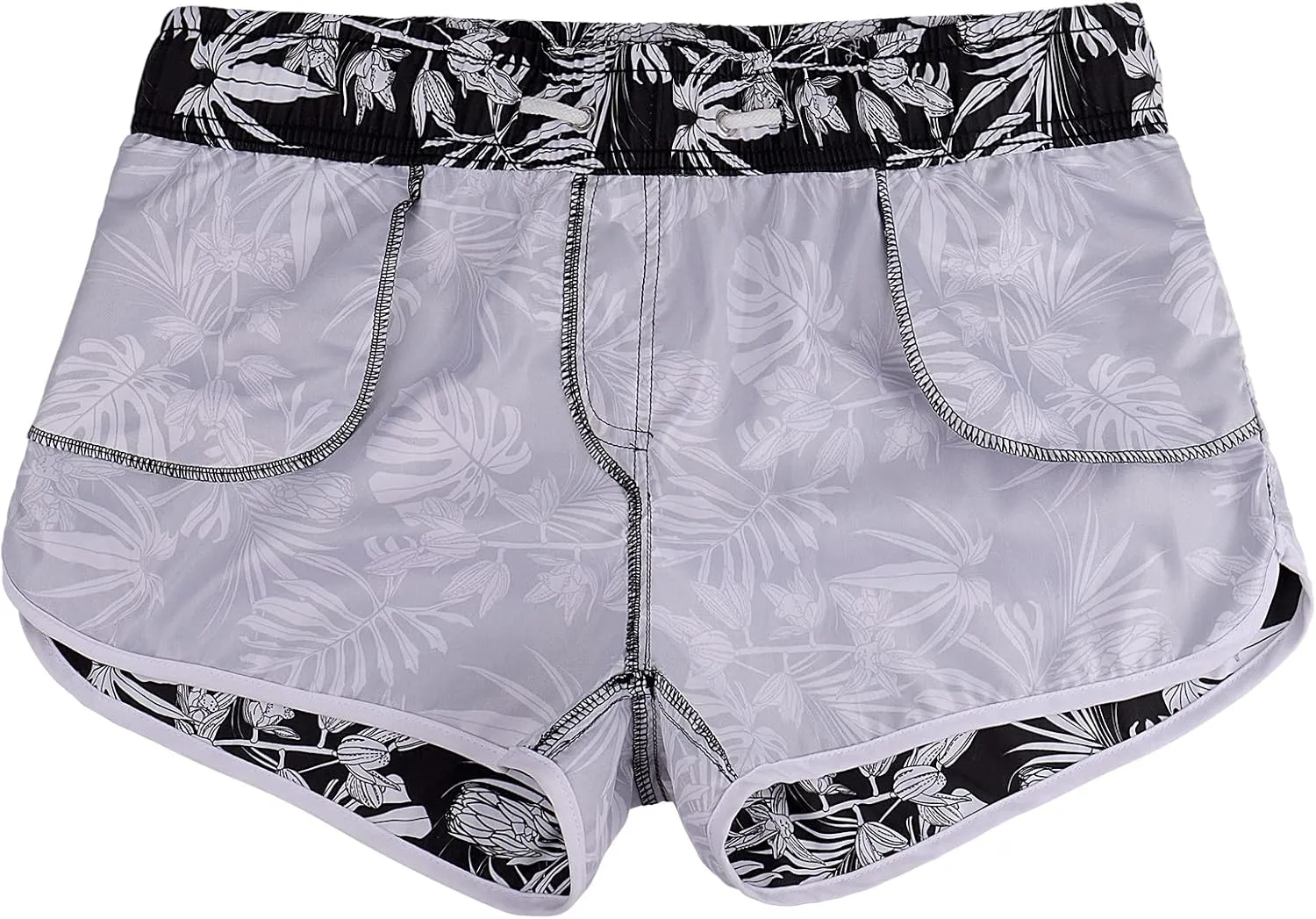 ESTAMICO Women Board Shorts with Liner Quick Dry UPF 50  Drawstring Floral Print Swim Trunk with Pockets