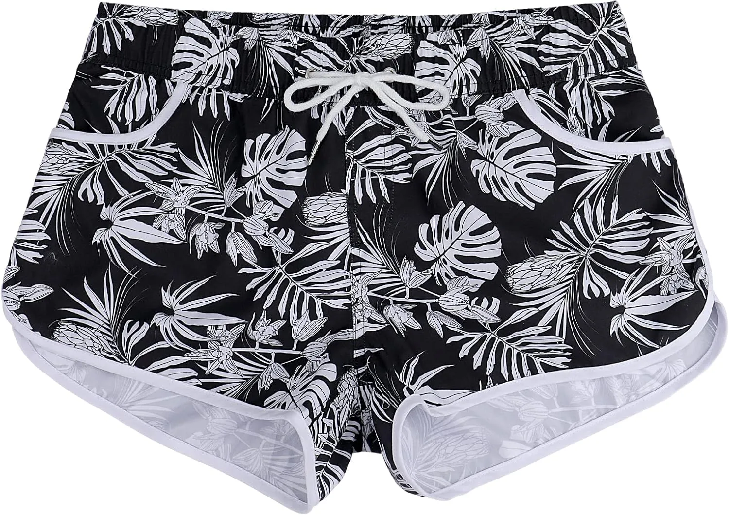 ESTAMICO Women Board Shorts with Liner Quick Dry UPF 50  Drawstring Floral Print Swim Trunk with Pockets