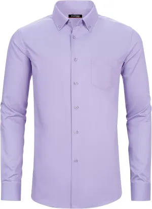 FAHIZO Men's Dress Shirt Regular Fit Soild Casual Business Formal Long Sleeve Button Down Shirts with Pocket