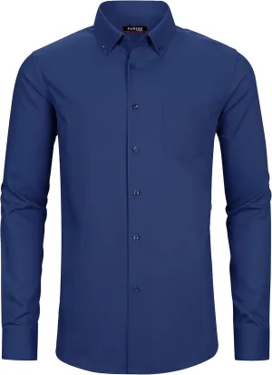 FAHIZO Men's Dress Shirt Regular Fit Soild Casual Business Formal Long Sleeve Button Down Shirts with Pocket