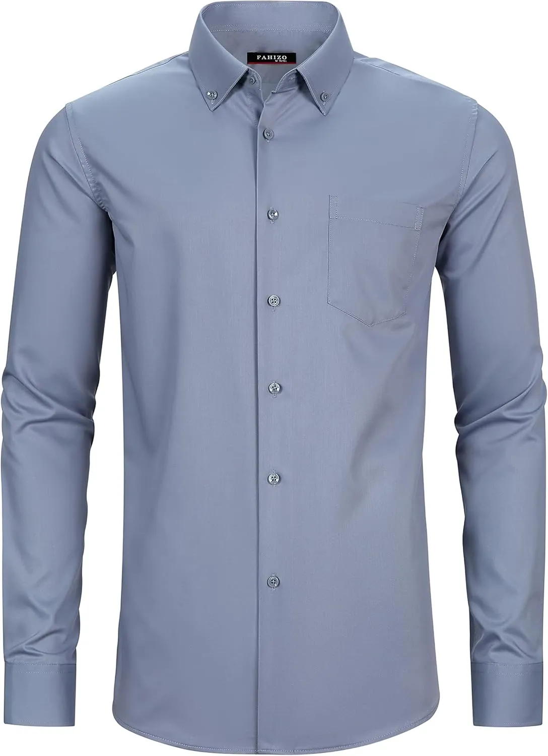 FAHIZO Men's Dress Shirt Regular Fit Soild Casual Business Formal Long Sleeve Button Down Shirts with Pocket