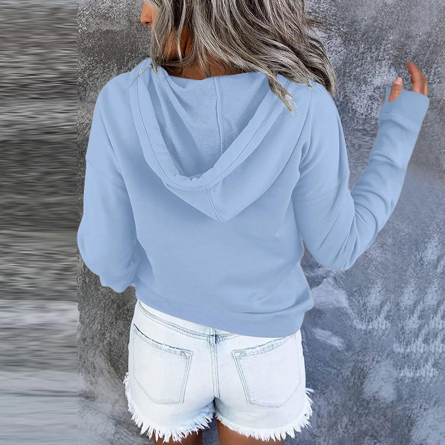 Fall Hoodies for Women Fashion 2023 Button Down Thumb Hole Hooded Sweatshirt Casual Pullover Tops with Kangaroo Pocket