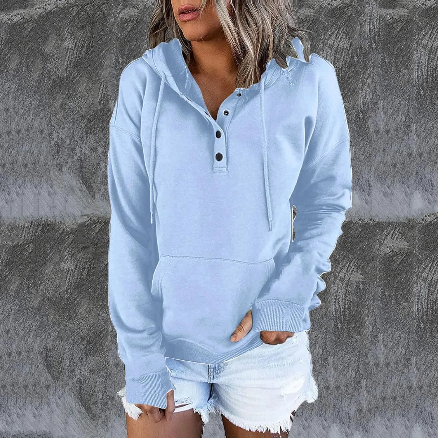 Fall Hoodies for Women Fashion 2023 Button Down Thumb Hole Hooded Sweatshirt Casual Pullover Tops with Kangaroo Pocket