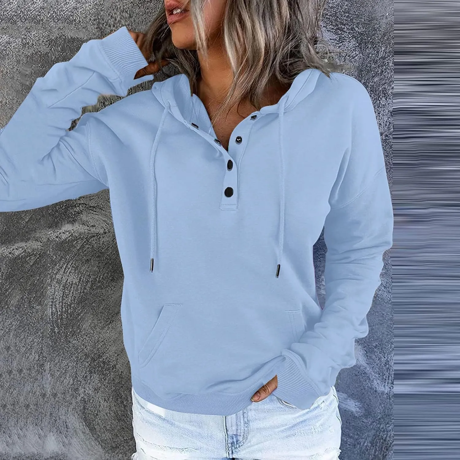 Fall Hoodies for Women Fashion 2023 Button Down Thumb Hole Hooded Sweatshirt Casual Pullover Tops with Kangaroo Pocket