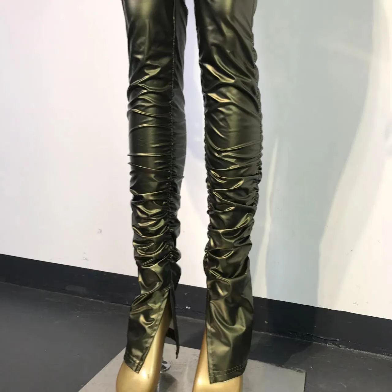 Fashion skinny stretch PU leather pants two-piece set（AY1764）
