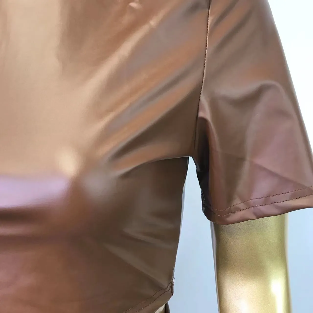 Fashion skinny stretch PU leather pants two-piece set（AY1764）