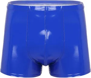 FEESHOW Mens Boxer Shorts Shiny Leather Underwear Panties Sexy Boxer Briefs Swim Trunk Tight Boxershorts
