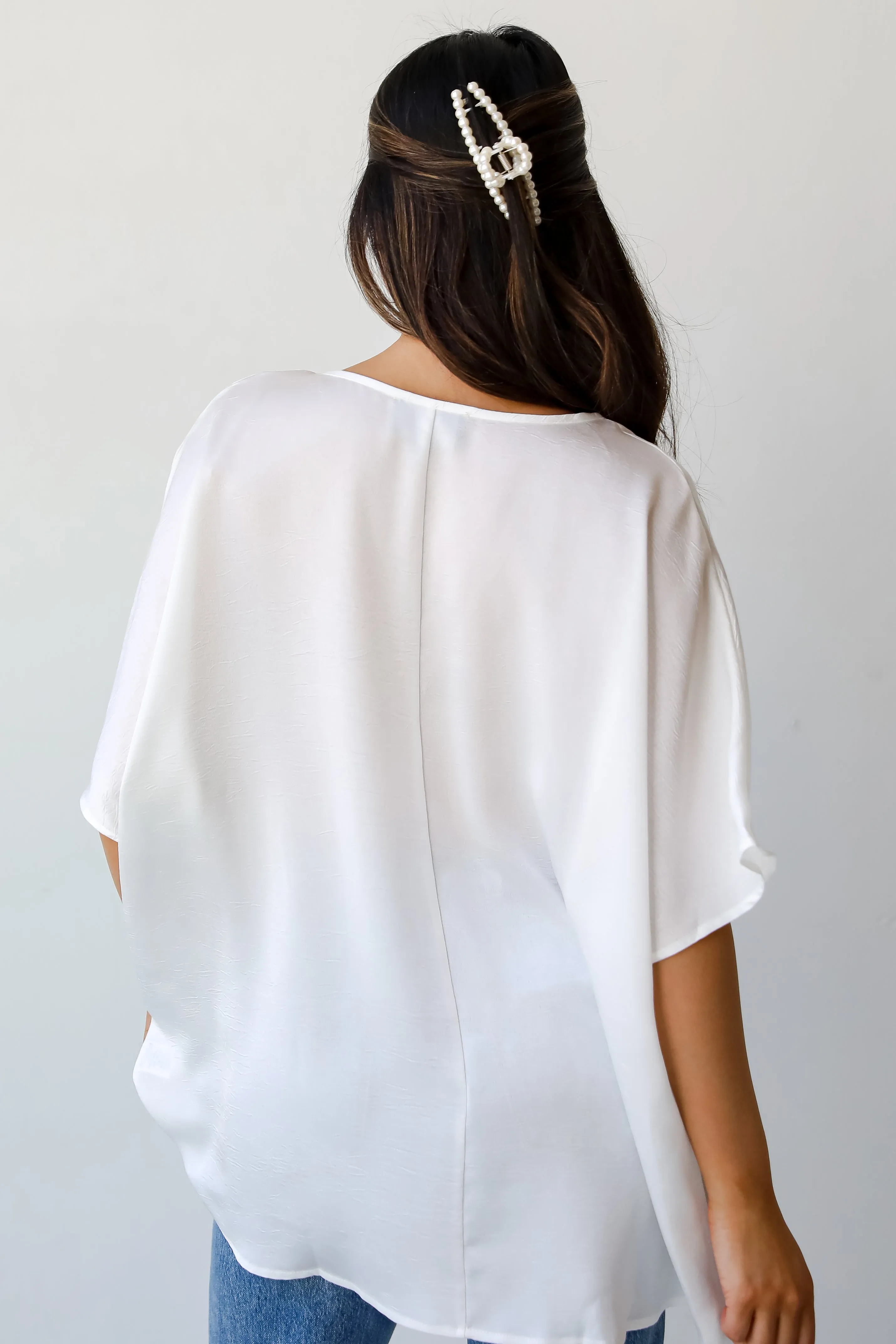 FINAL SALE - Glamorous Dedication Off White Oversized Satin Blouse