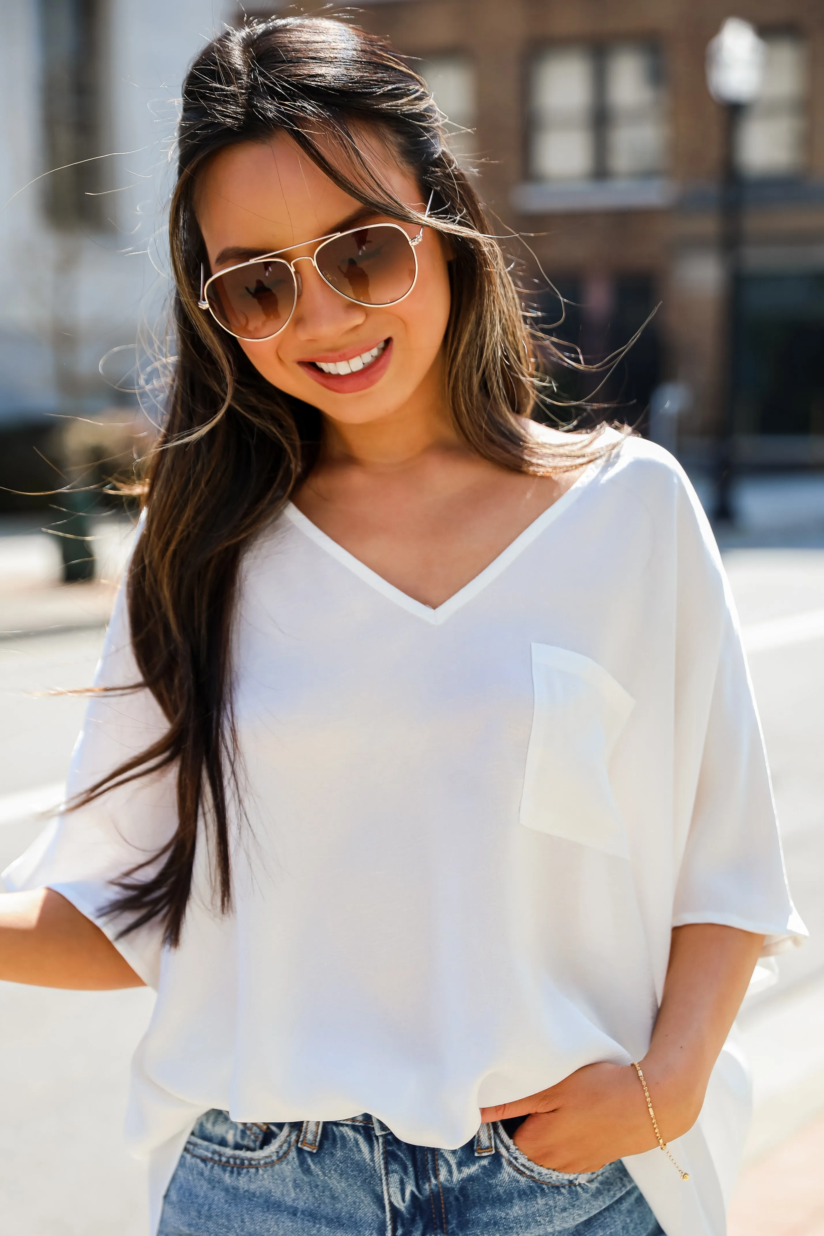 FINAL SALE - Glamorous Dedication Off White Oversized Satin Blouse