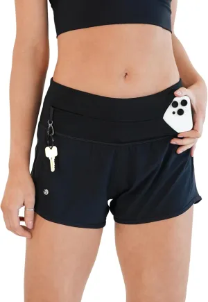 FlipBelt Womens Running Shorts  Built-in FlipBelt Running Belt for Phone/Essentials, Zipper Closure, USA Company