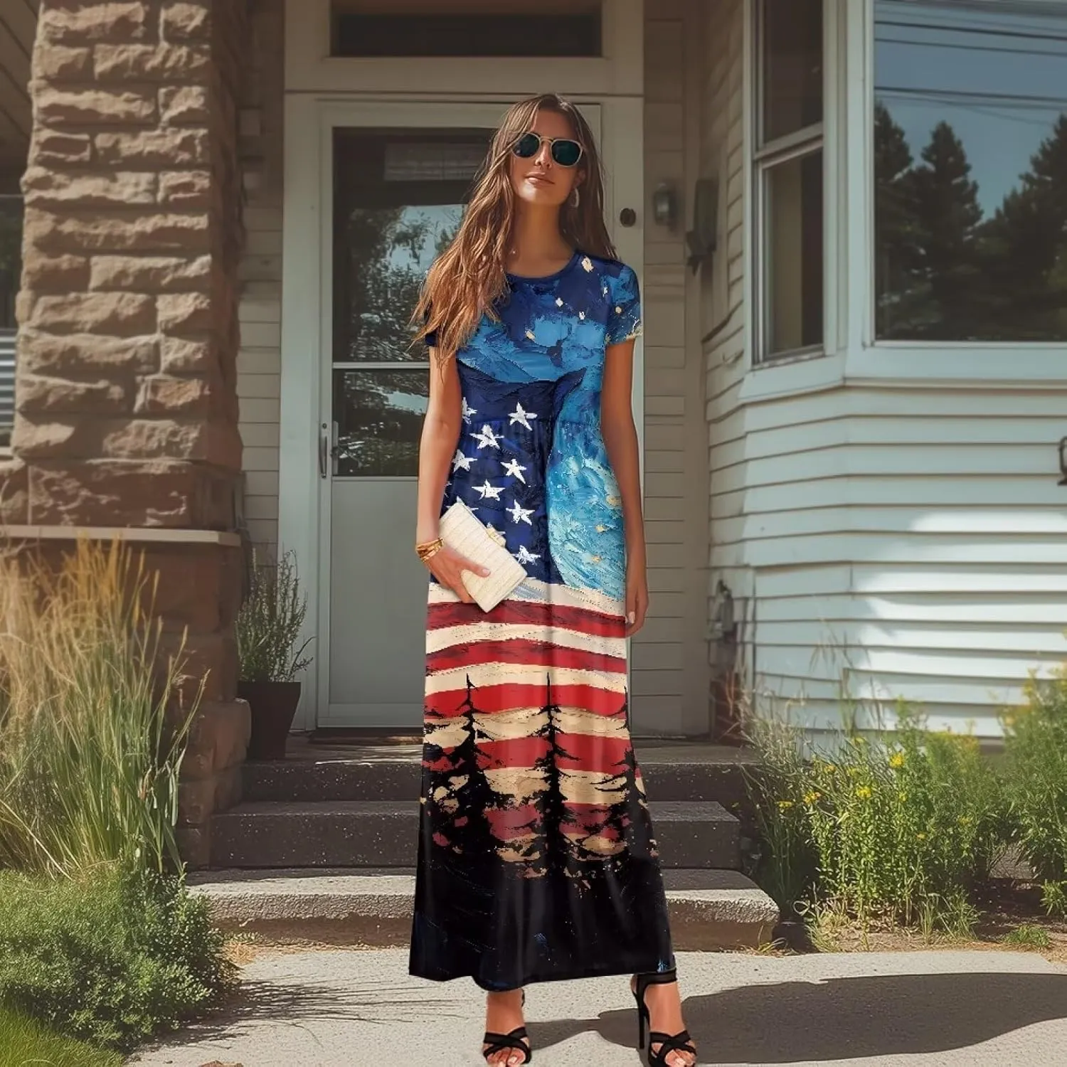 Floral Print Womens Sundress Summer A-Line Maxi Dress Men's Hawaiian Button Down Shirts and Beach Shorts