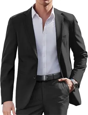 FLwuhui Mens Two Buttons Blazer Casual Lapel Collar Linen Jacket with Pockets Casual Sport Coat Slim Fit Lightweight Blazers