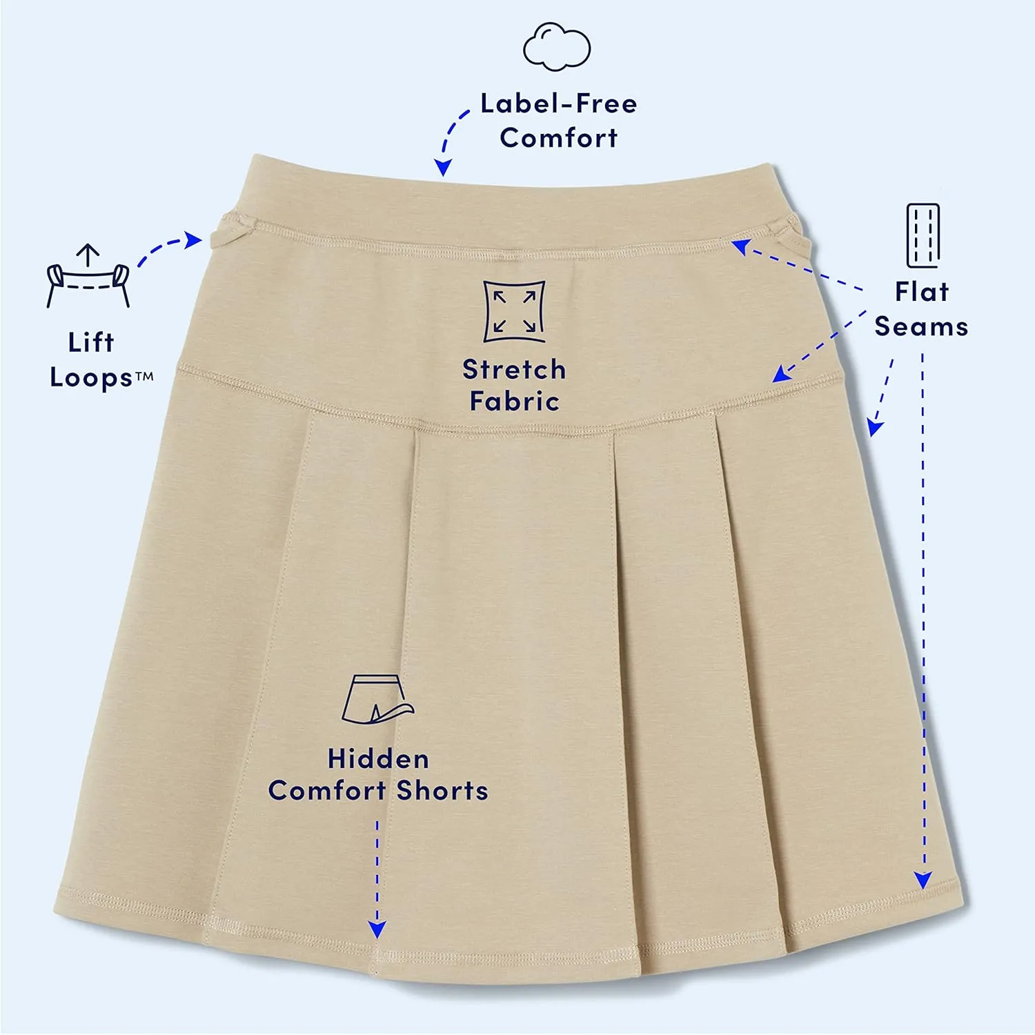 French Toast Girls' Adaptive Pleated Ponte Scooter Skirt with Pull-up Lift Loops