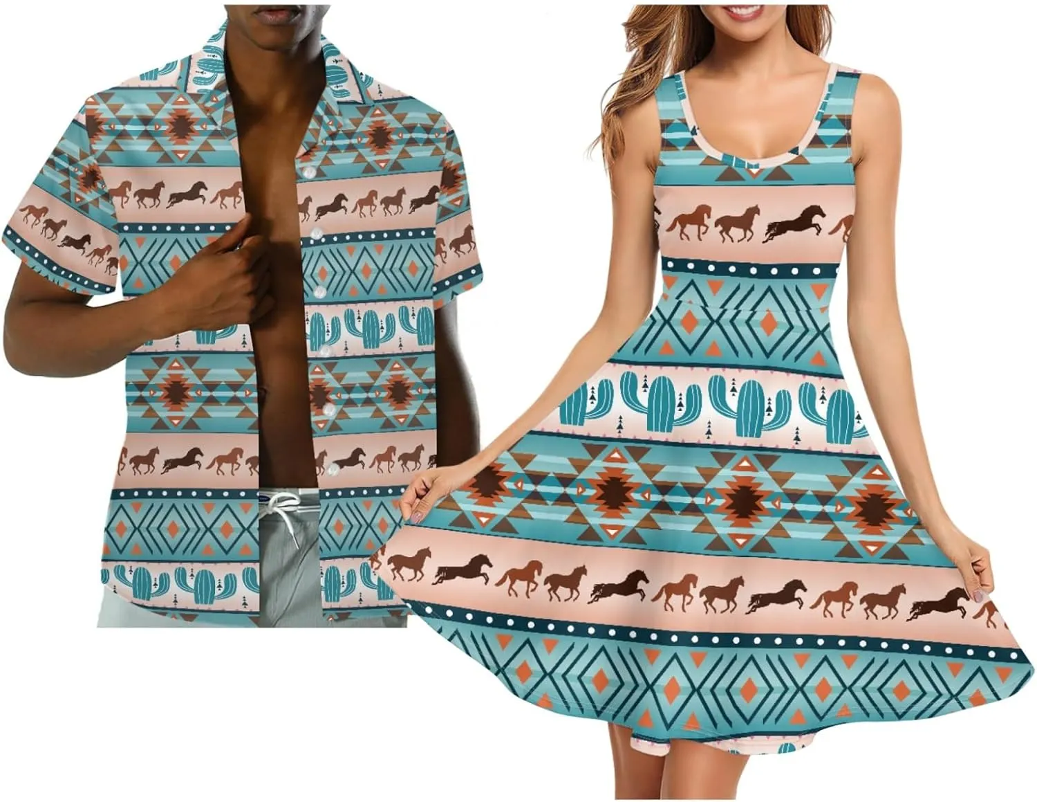 FUSURIRE Plus Size Tank Dresses Couple Matching Outfits Men's Casual Button-Down Shirts Sleeveless Beach Maxi Dress