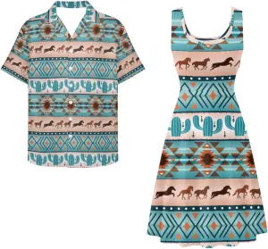 FUSURIRE Plus Size Tank Dresses Couple Matching Outfits Men's Casual Button-Down Shirts Sleeveless Beach Maxi Dress