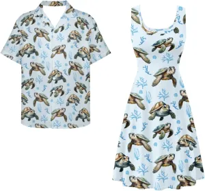 FUSURIRE Plus Size Tank Dresses Couple Matching Outfits Men's Casual Button-Down Shirts Sleeveless Beach Maxi Dress