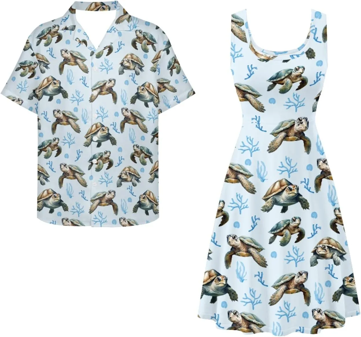 FUSURIRE Plus Size Tank Dresses Couple Matching Outfits Men's Casual Button-Down Shirts Sleeveless Beach Maxi Dress
