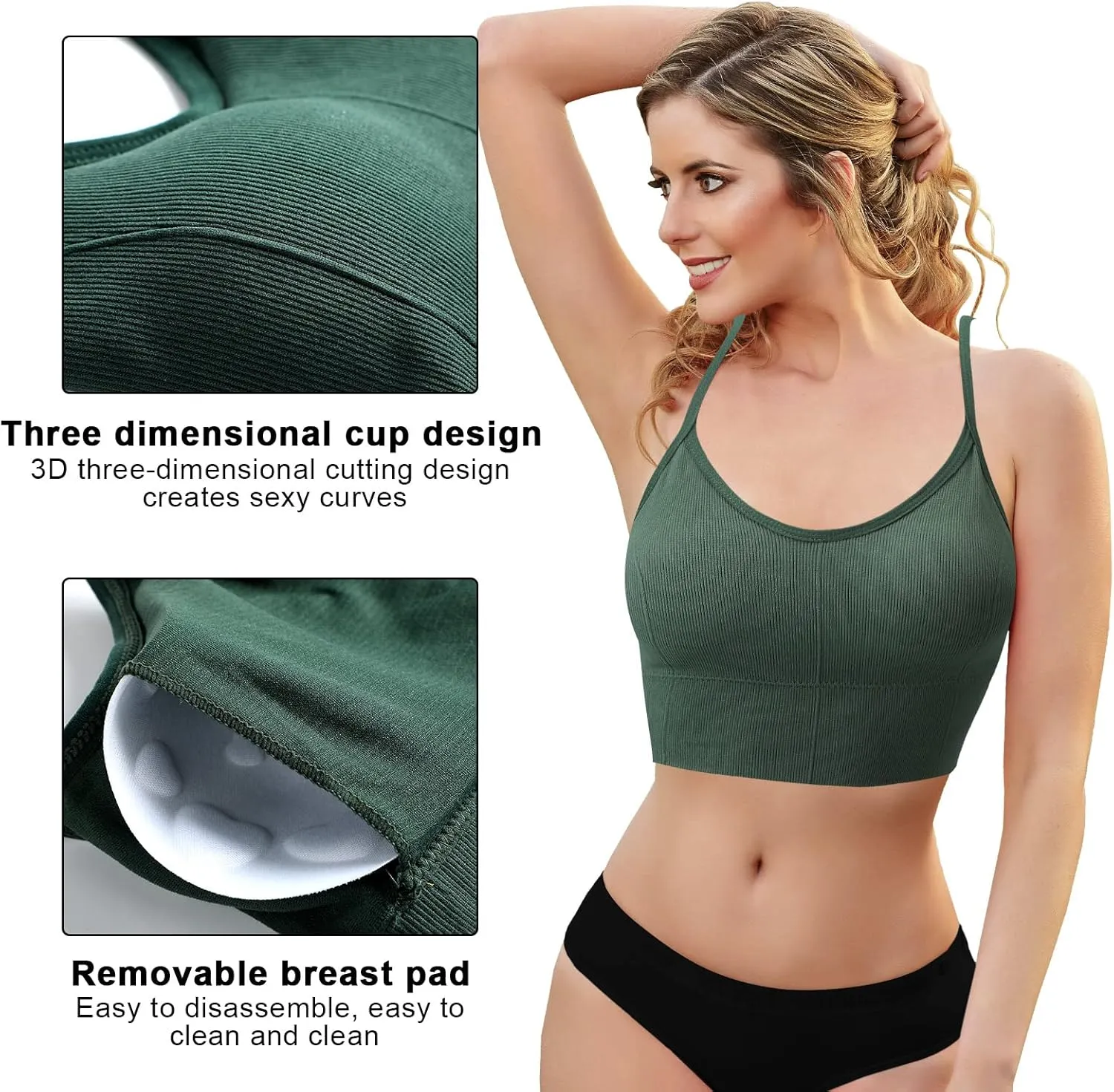 Giegxin 8 Pcs Sports Bras Low Back Sleep Bralettes Seamless Bra Tank Top Athletic Gym Camisole with Adjustable Straps