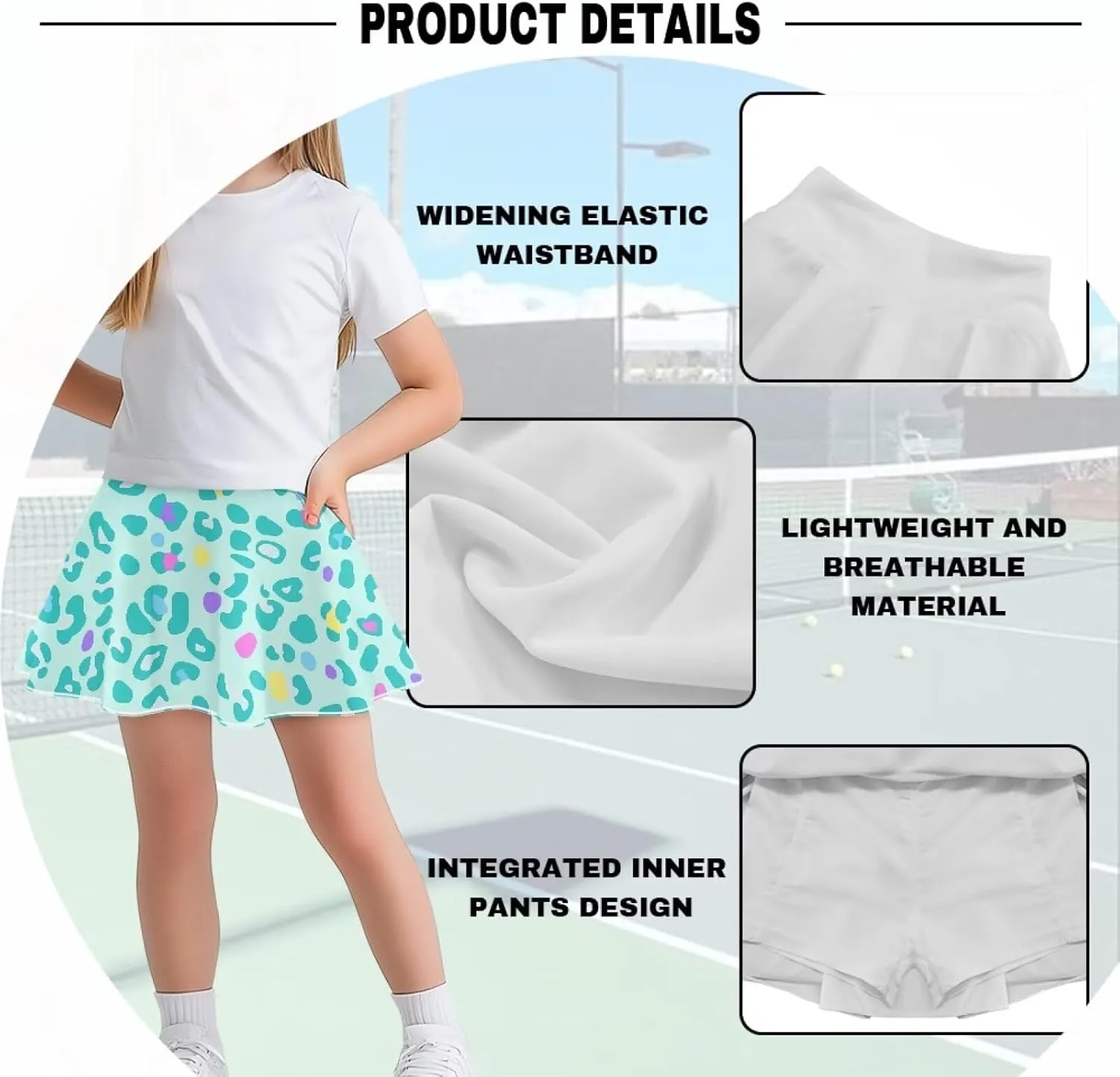 Girls Tennis Skirt with Built in Shorts Athletic Golf Skort with Pockets for Girls 5-14 Y