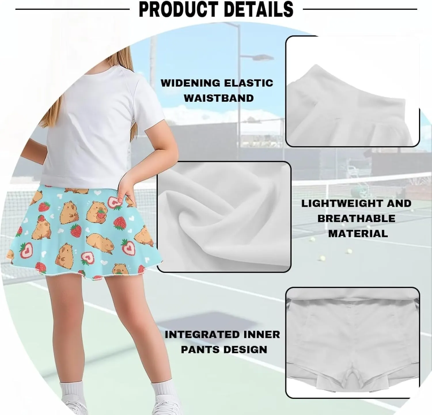 Girls Tennis Skirt with Pockets High Waisted Athletic Skorts Comfy Golf Skirts for Kids