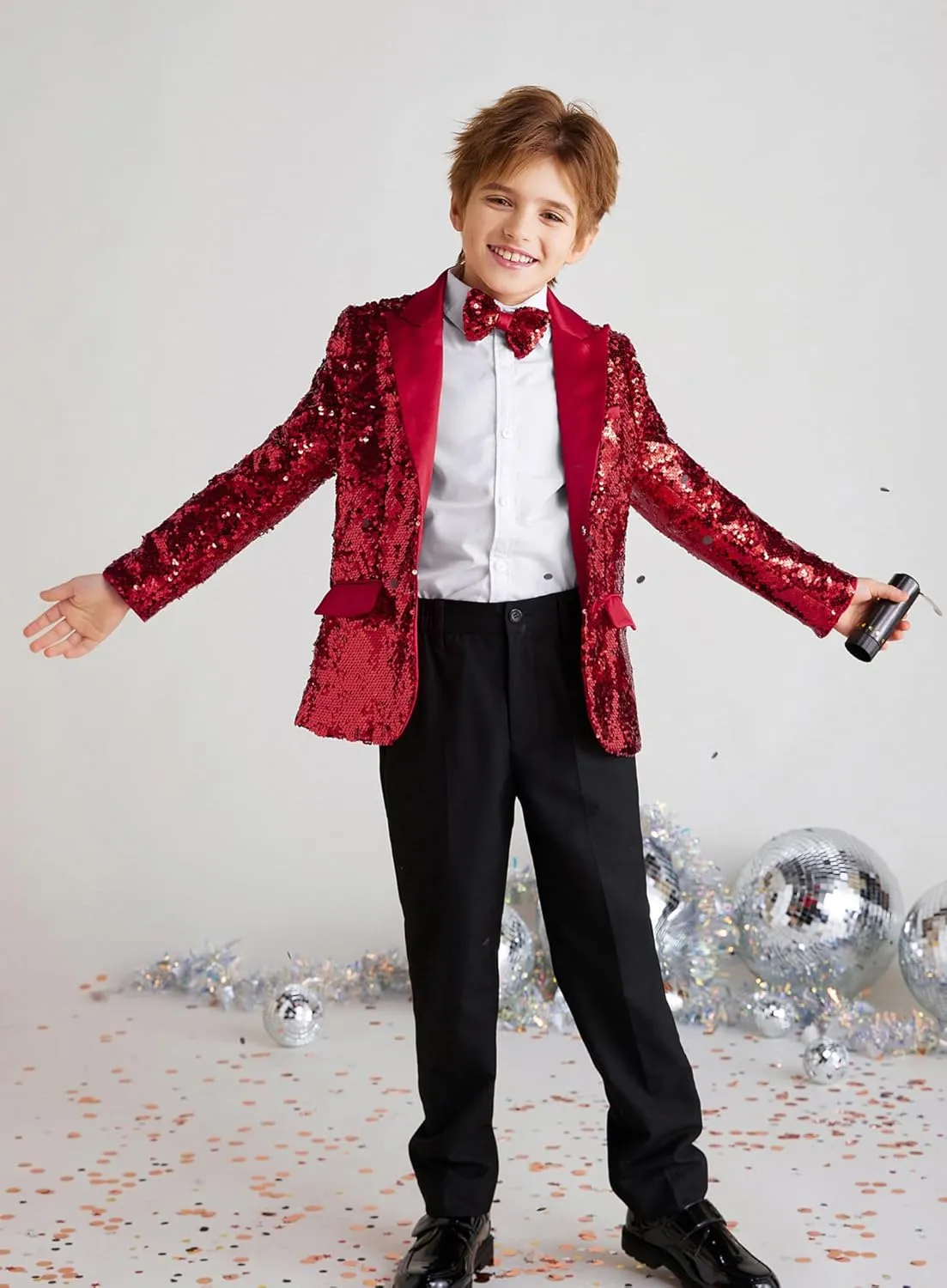 GRACE KARIN Boys Sequins Blazers Slim Fit Glitter Suit Jacket Formal Blazer for Party Prom 5-14 Years