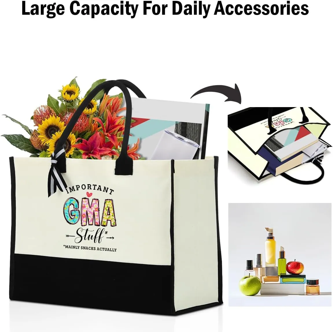 Grandma Christmas Birthday Gifts Mother Gifts Tote Bag for Women Grandmother Canvas Shopping Grocery Bag
