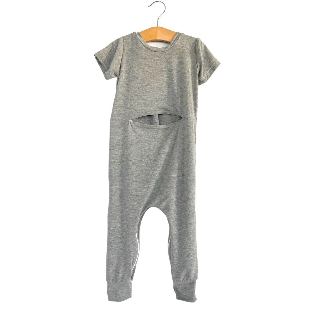 Grey Bamboo Lyocell Romper with G-Tube Access