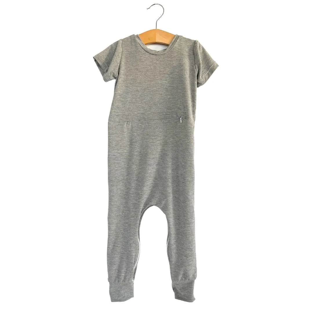 Grey Bamboo Lyocell Romper with G-Tube Access