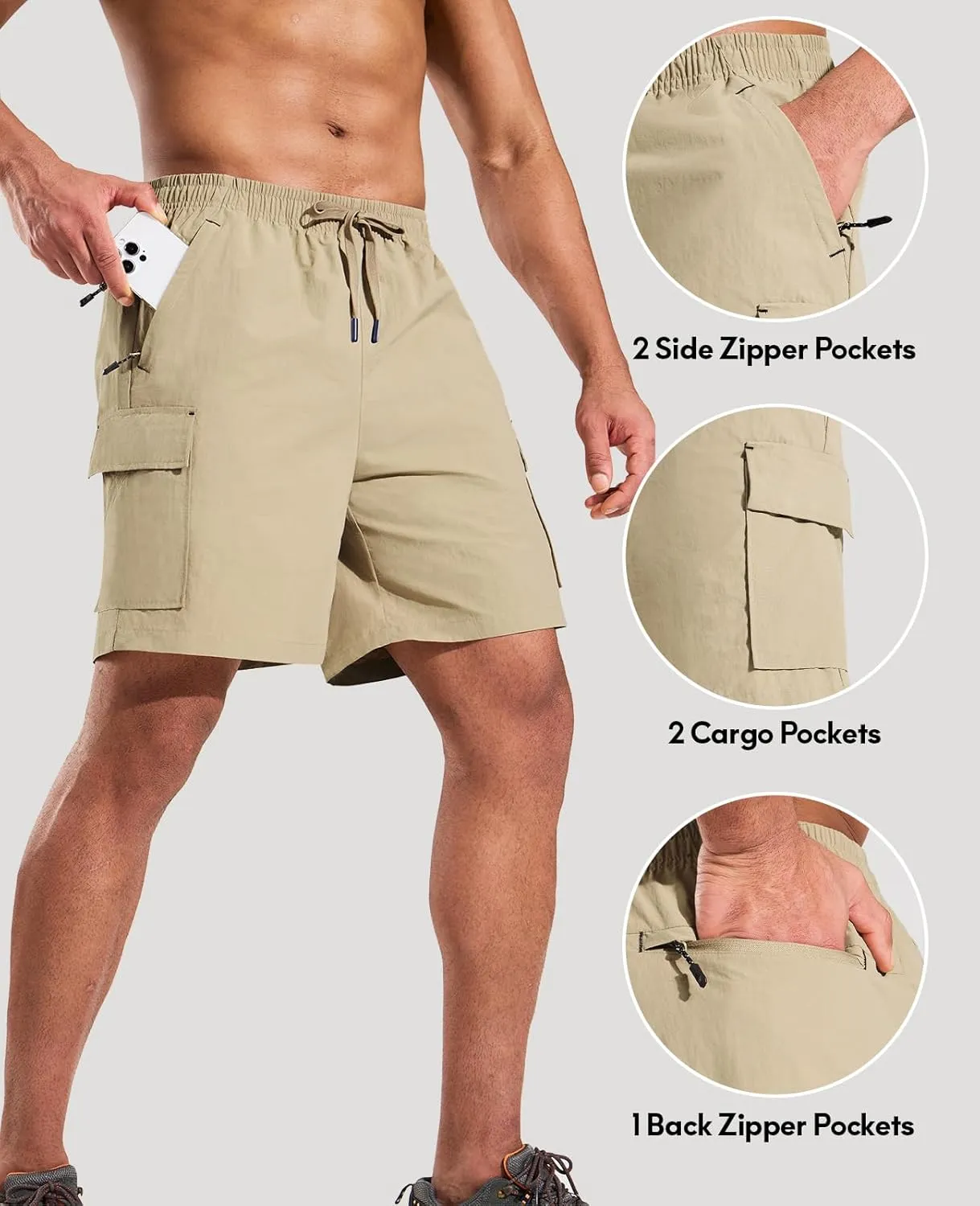 Haimont Men's Hiking Cargo Shorts 7 Inch with Zipper Pockets Quick Dry Lightweight Outdoor Camping Travel, Water Resistant
