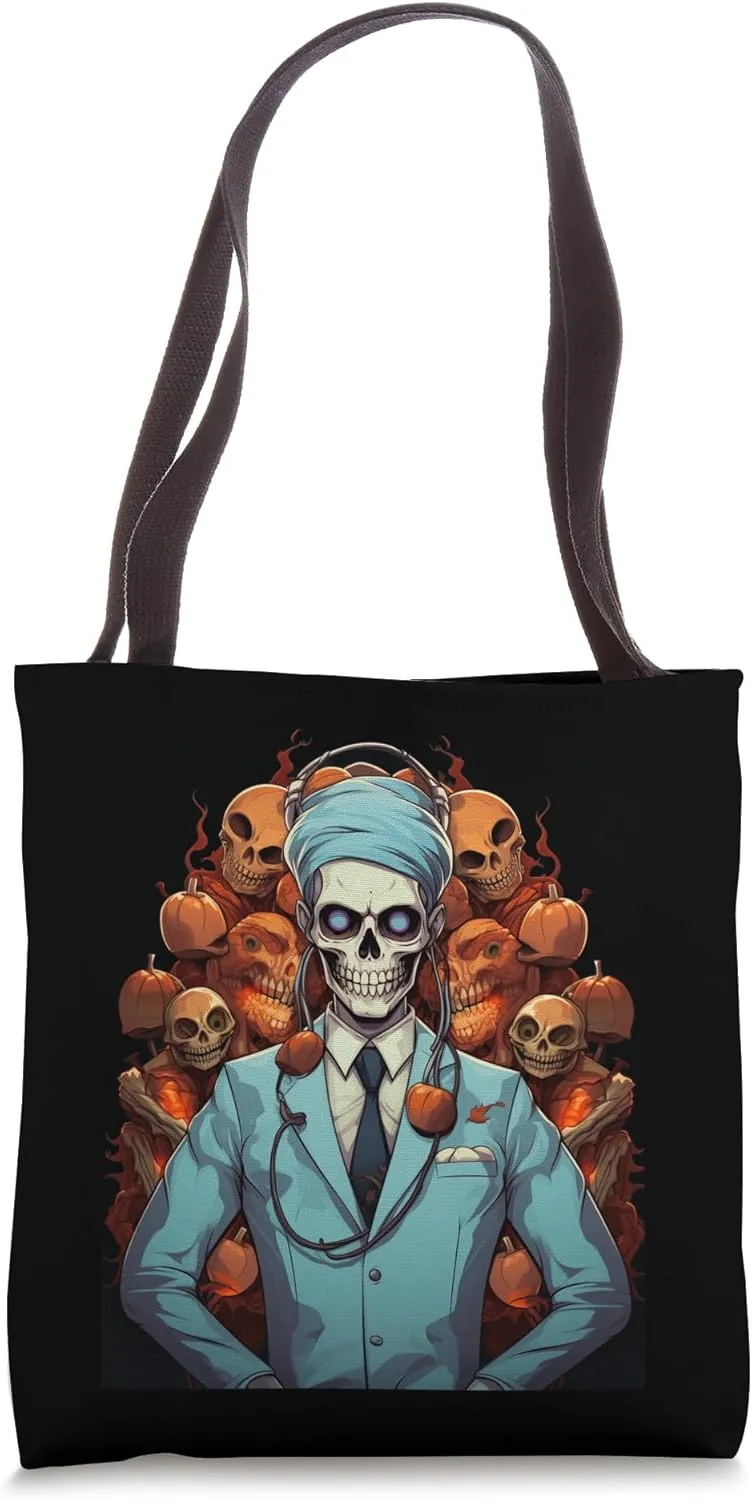 Halloween Doctor Skull Spooky Pumpkin Scary Costume Party Tote Bag