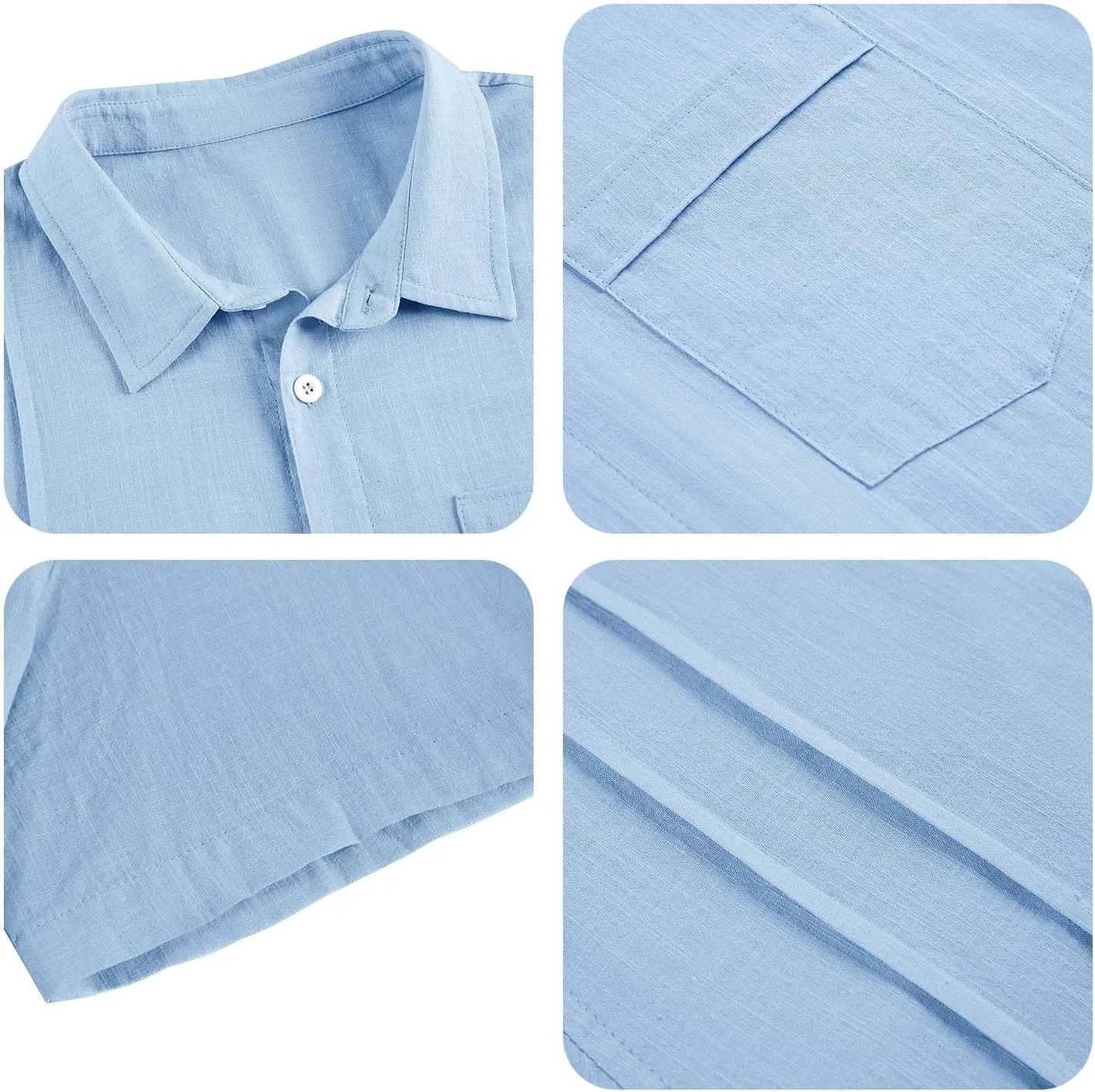 Hestenve Mens Short Sleeve Cuban Camp Guayabera Shirt Linen Cotton Hippie Beach Button Down Shirts