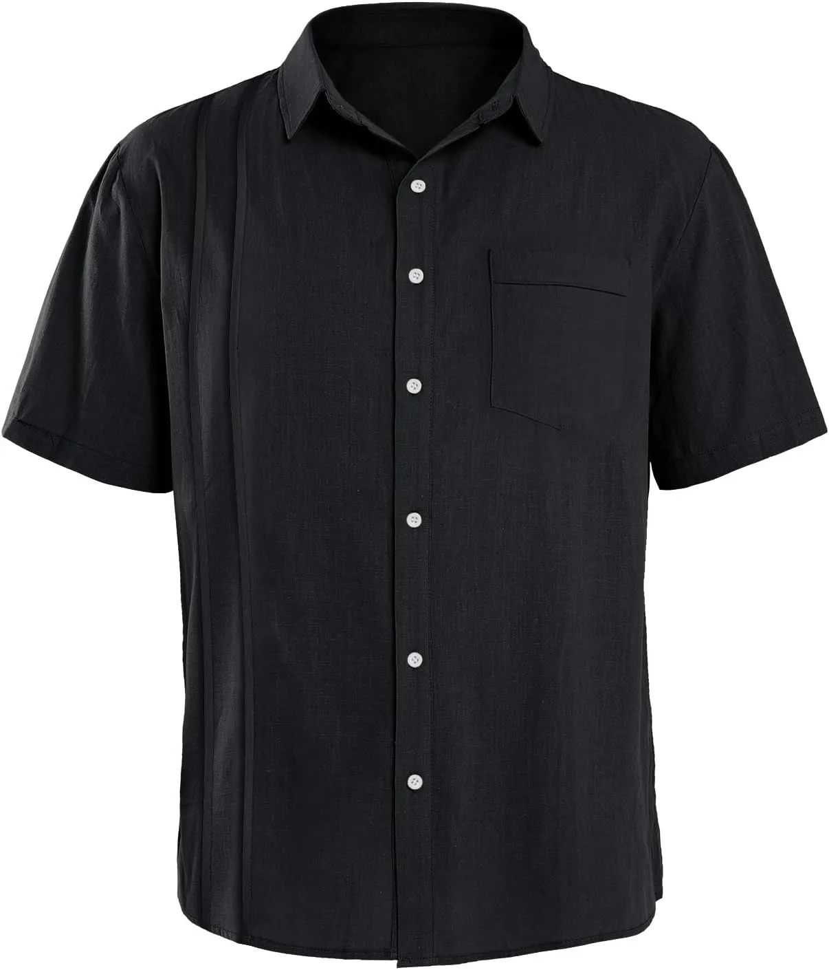 Hestenve Mens Short Sleeve Cuban Camp Guayabera Shirt Linen Cotton Hippie Beach Button Down Shirts