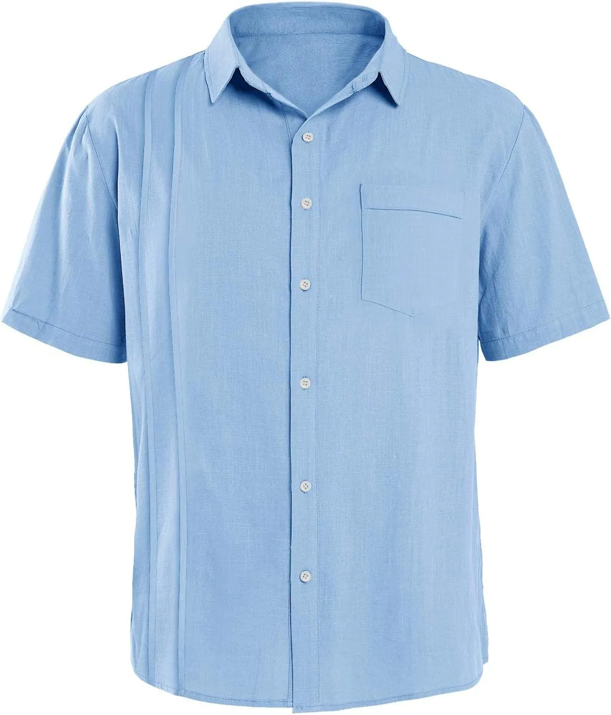 Hestenve Mens Short Sleeve Cuban Camp Guayabera Shirt Linen Cotton Hippie Beach Button Down Shirts