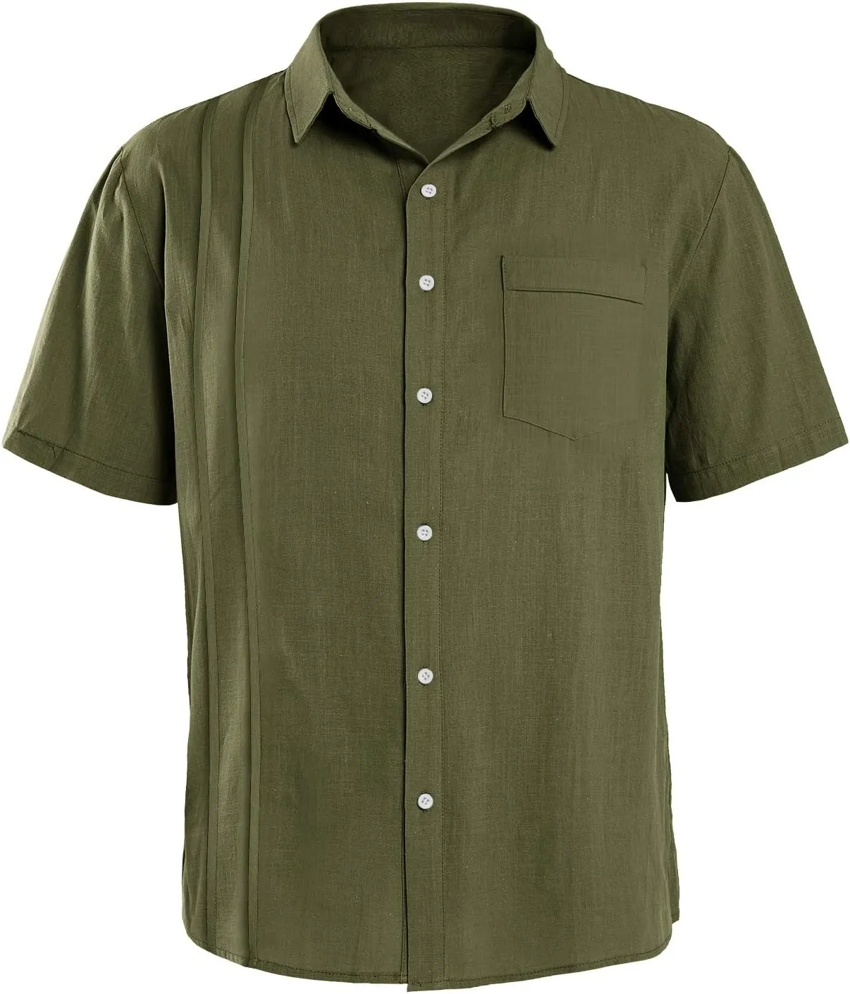 Hestenve Mens Short Sleeve Cuban Camp Guayabera Shirt Linen Cotton Hippie Beach Button Down Shirts
