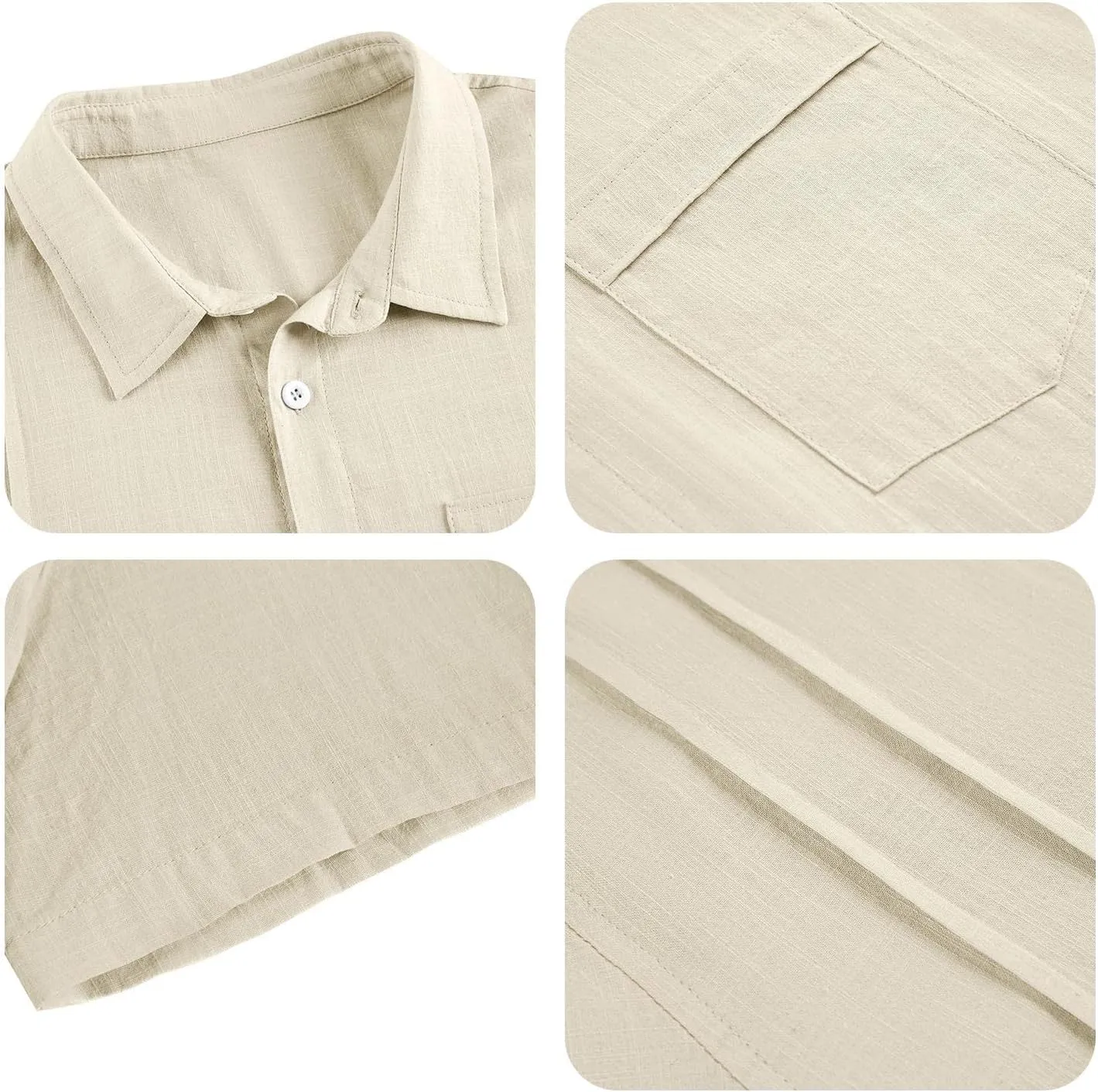 Hestenve Mens Short Sleeve Cuban Camp Guayabera Shirt Linen Cotton Hippie Beach Button Down Shirts