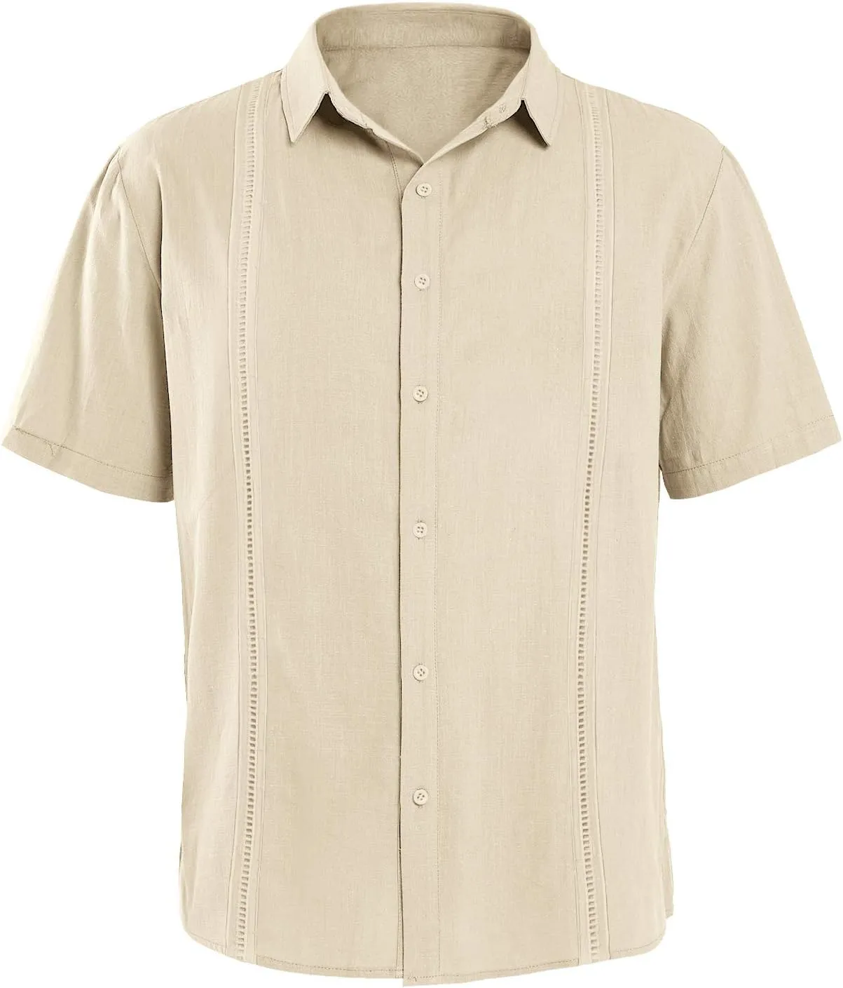 Hestenve Mens Short Sleeve Cuban Camp Guayabera Shirt Linen Cotton Hippie Beach Button Down Shirts