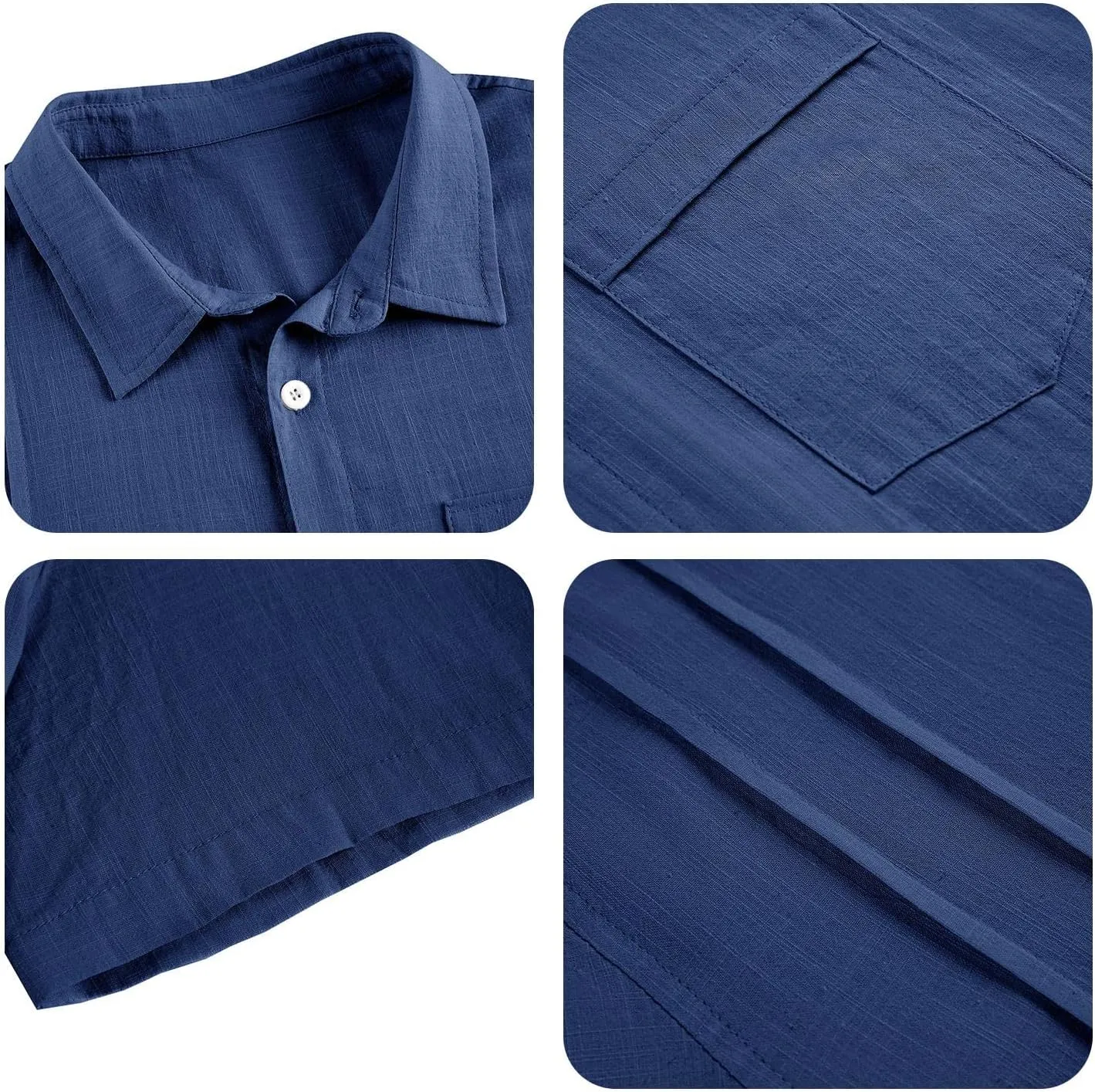 Hestenve Mens Short Sleeve Cuban Camp Guayabera Shirt Linen Cotton Hippie Beach Button Down Shirts