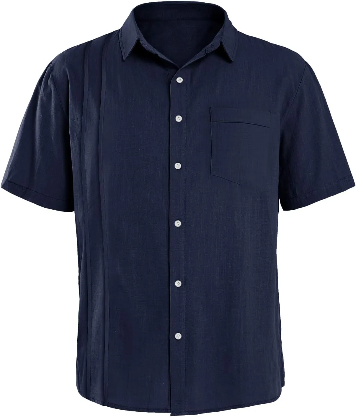 Hestenve Mens Short Sleeve Cuban Camp Guayabera Shirt Linen Cotton Hippie Beach Button Down Shirts