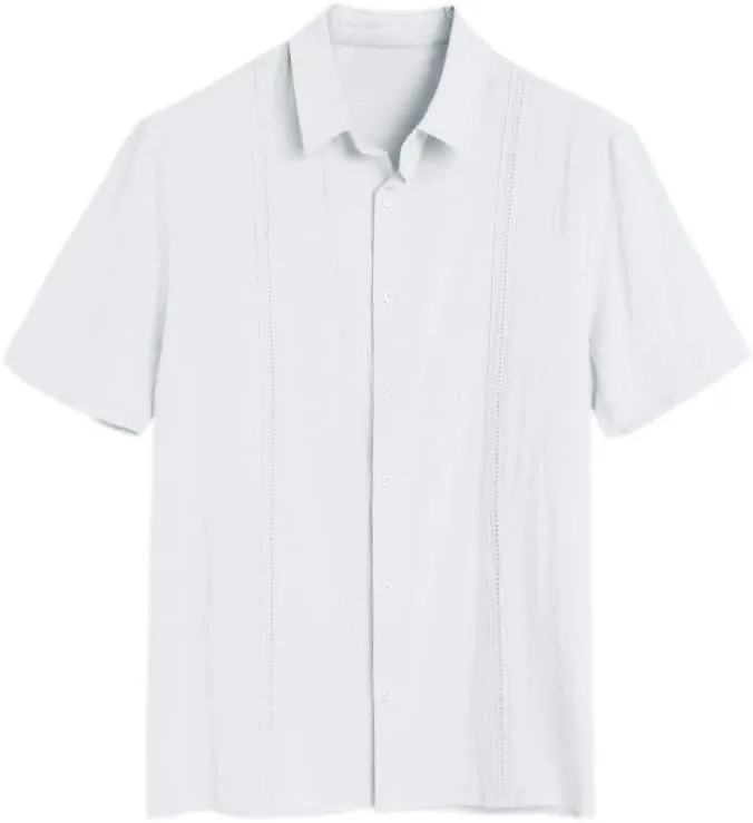 Hestenve Mens Short Sleeve Cuban Camp Guayabera Shirt Linen Cotton Hippie Beach Button Down Shirts