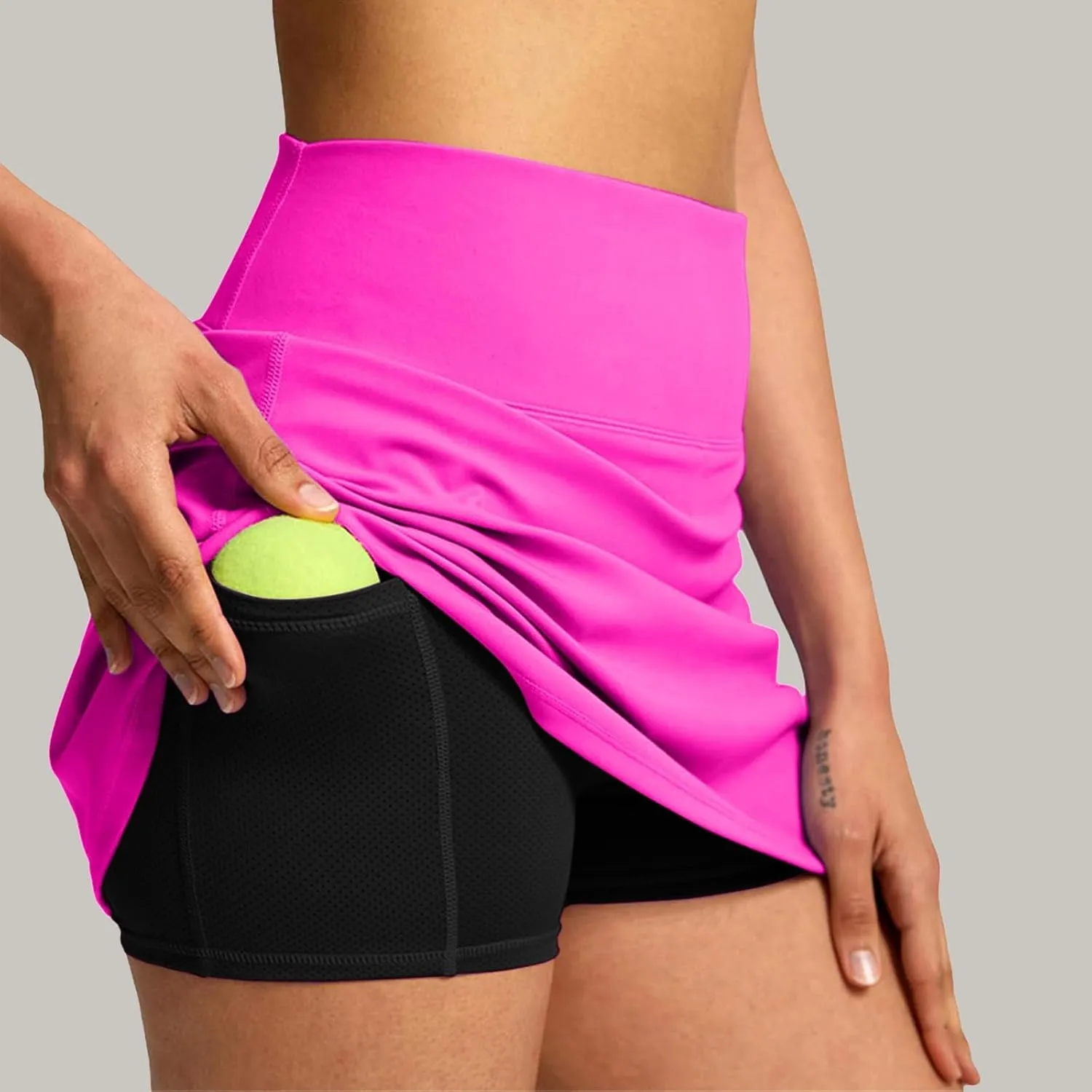 Hiking Shorts Women Workout Double Layered Pleats Running Athletic Yoga Shorts with Pockets High Waisted Lounge Skorts