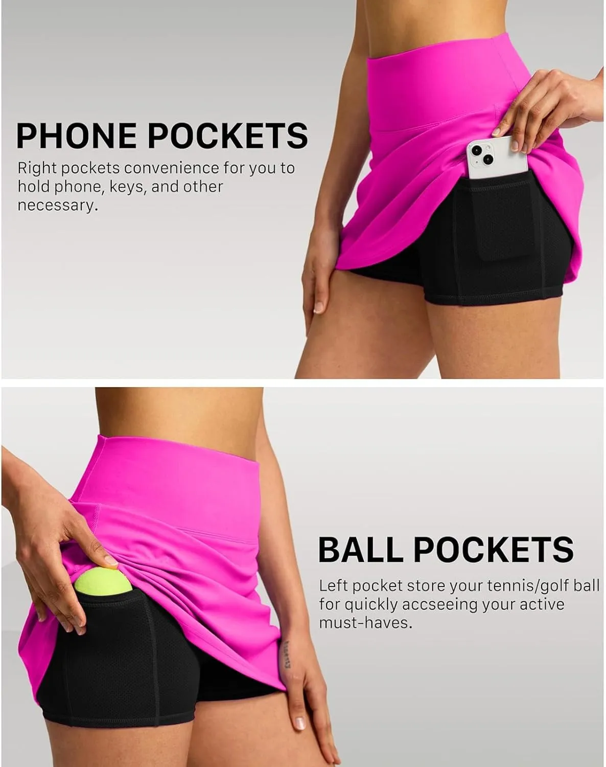 Hiking Shorts Women Workout Double Layered Pleats Running Athletic Yoga Shorts with Pockets High Waisted Lounge Skorts