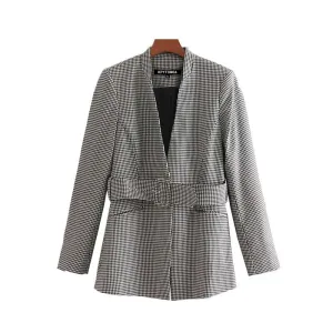 HOUNDSTOOTH BLAZER WITH BELT