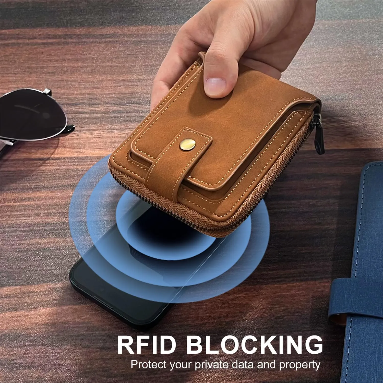 Huztencor Zipper Wallet Men RFID Blocking Leather Bifold Credit Card Wallets (FBA)