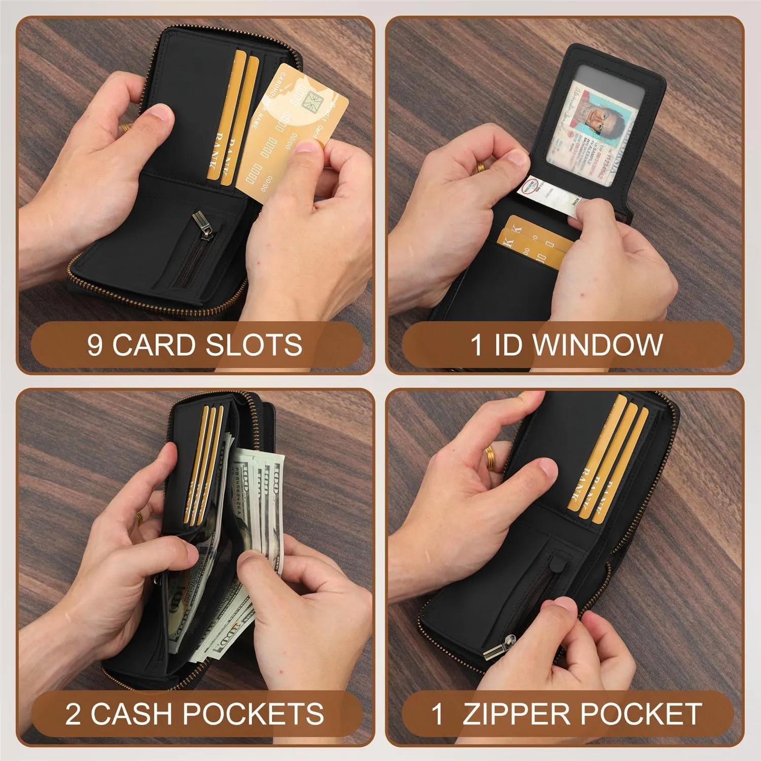 Huztencor Zipper Wallet Men RFID Blocking Leather Bifold Credit Card Wallets (FBA)
