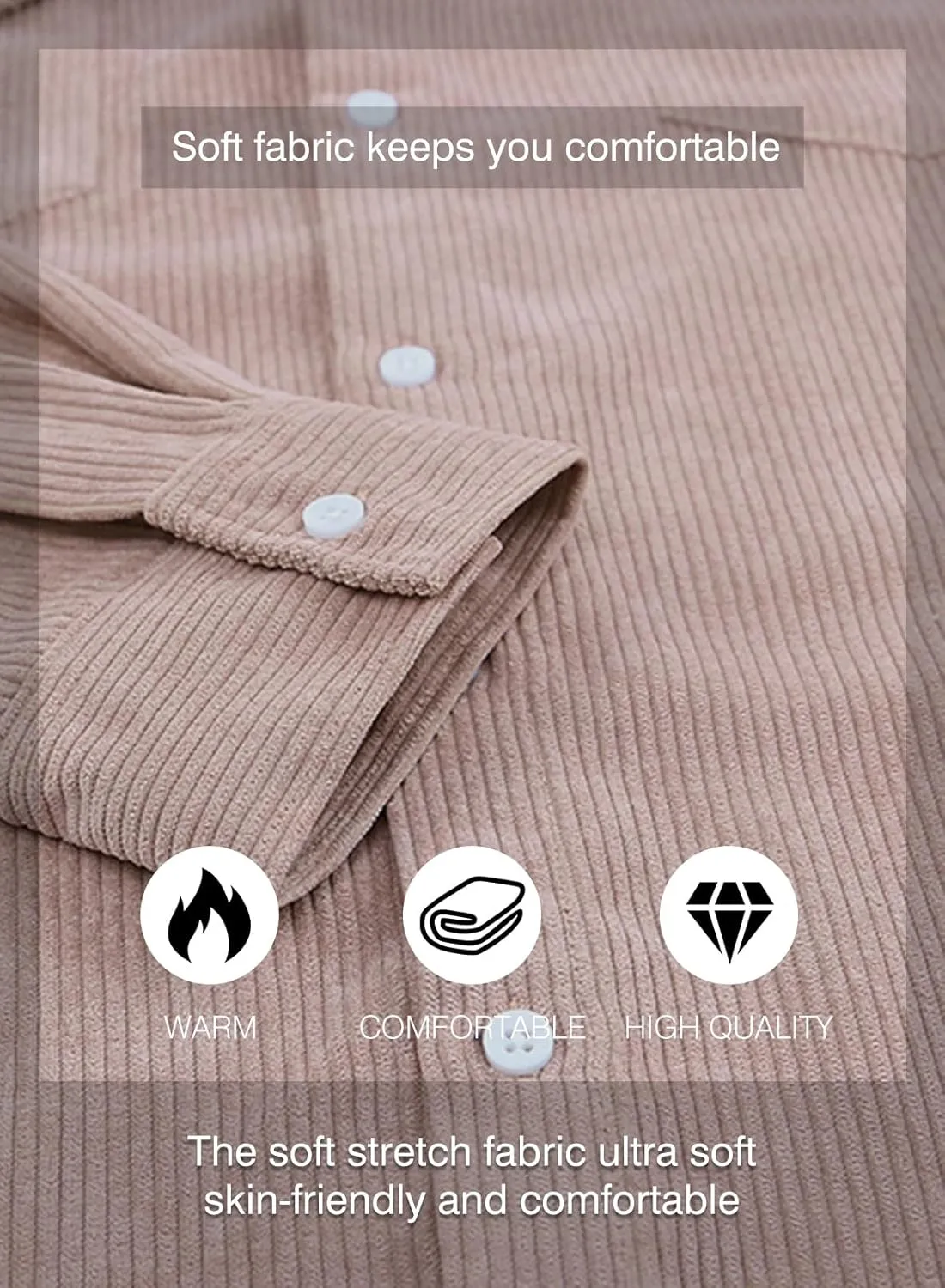 JMIERR Men's Corduroy Button Down Shirts Casual Long Sleeve Shacket Jacket with Flap Pockets