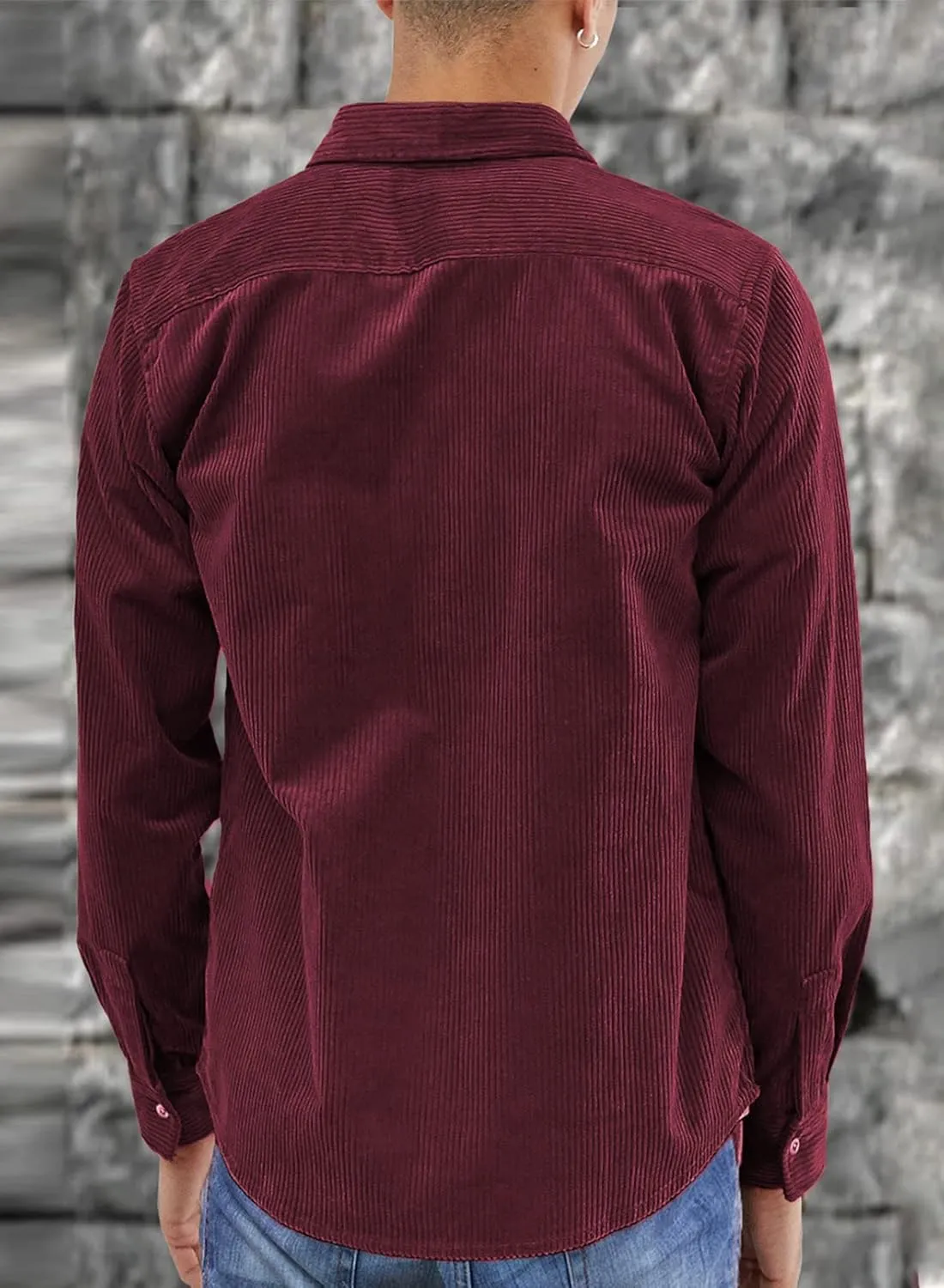 JMIERR Men's Corduroy Button Down Shirts Casual Long Sleeve Shacket Jacket with Flap Pockets