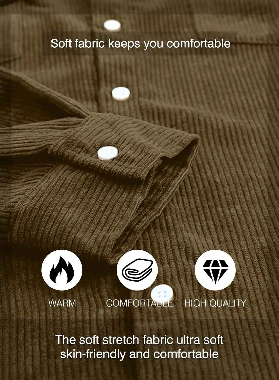 JMIERR Men's Corduroy Button Down Shirts Casual Long Sleeve Shacket Jacket with Flap Pockets
