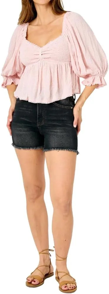 Judy Blue Black High Waist Tummy Control Fray Hem Shorts